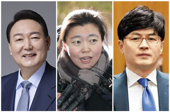 (왼쪽부터) 윤석열 대통령, 임은정 부장검사, 한동훈 법무부 장관. <국민의힘 제공, 연합뉴스>